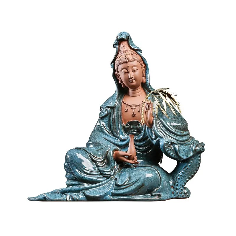 for Golden Leaf Guanyin Buddha Statue Ornament Ceramic Guanyin Bodhisattva Statue Household Entrance Offering