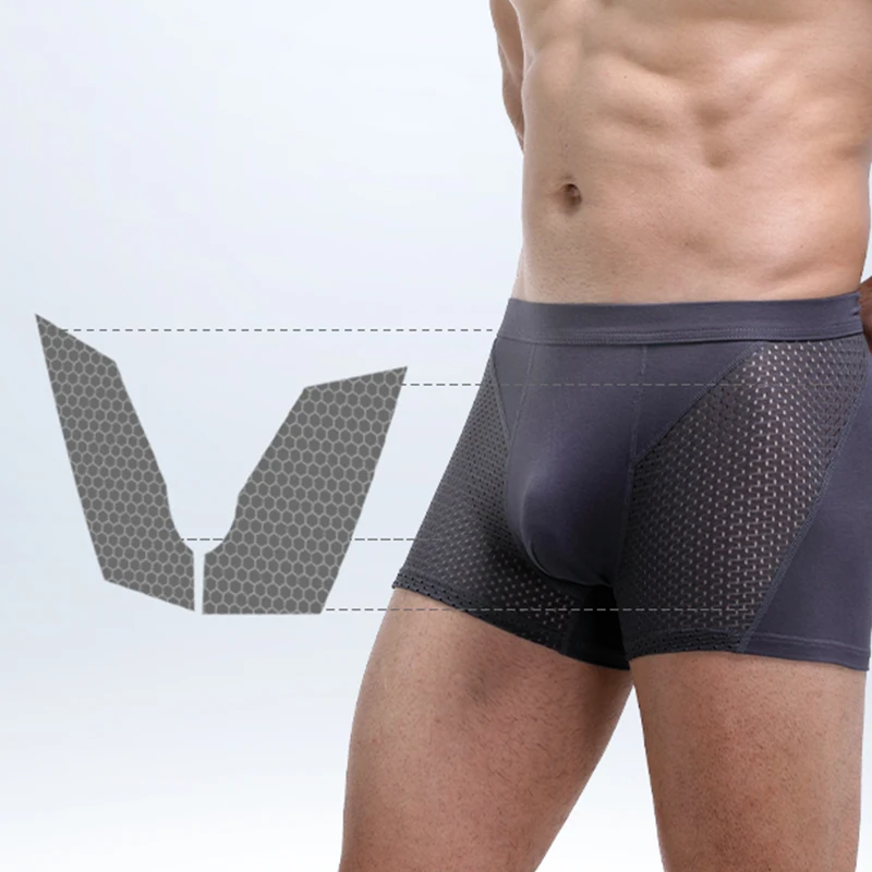 Herren-Boxershorts aus Eisseide für Herren, Sommer, dünne, atmungsaktive Modal-Mesh-Boxershorts für Jungen, kurze Shorts