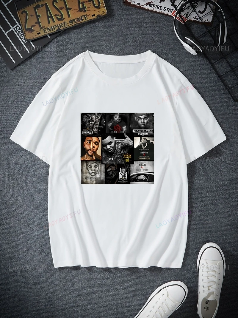 Vintage Kevin Gates Rapper Poster Printed T-shirt Top Kevin Gates Trend Harajuku Short Sleeved Unisex Shirt Cotton T-shirt