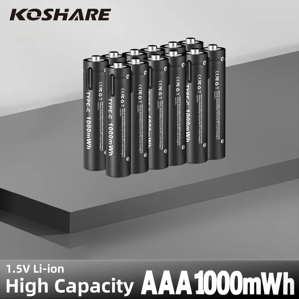 

KOSHARE USB-C AAA lithium battery 1000mWh rechargeable, mouse, remote control toy, smart door lock - 1.5V C type