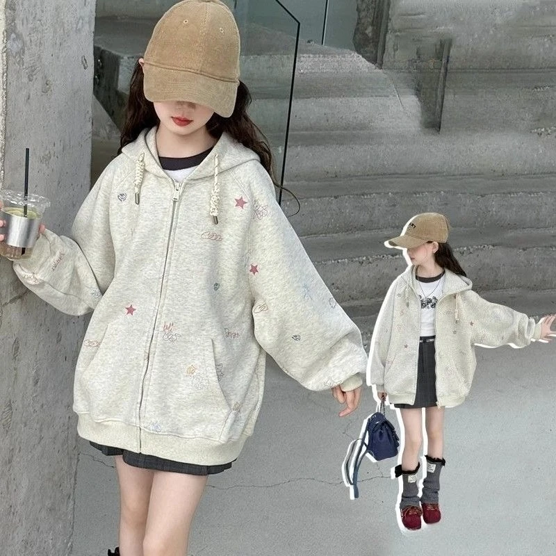 

Новинка: Худи на молнии для девочек 2026, модная весенняя куртка для детей, милая верхняя одежда с дизайнерскими элементами
