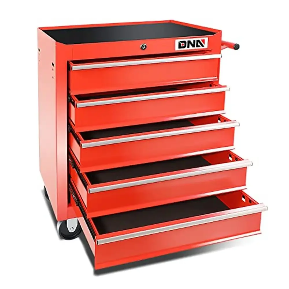 5-Drawer Tool Cabinet with Heavy-Duty Steel Construction Lockable Drawers Smooth Slide Design Portable 24.5"x13"x30.5" H