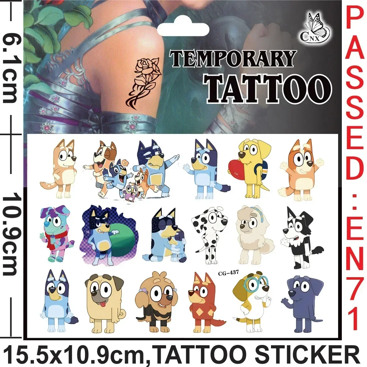 Blueys-pegatina de dibujos animados de Anime para niños, lindo tatuaje temporal impermeable, fiesta, juguetes para niños, regalos de cumpleaños,