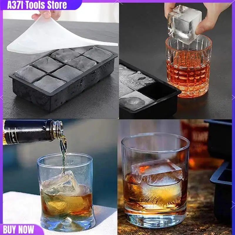 

Ice Cake Tray Silicone Ice Mold Large Square Ice Cake Mold Maker 8 Grid For Whiskey Cocktail-[A37I]