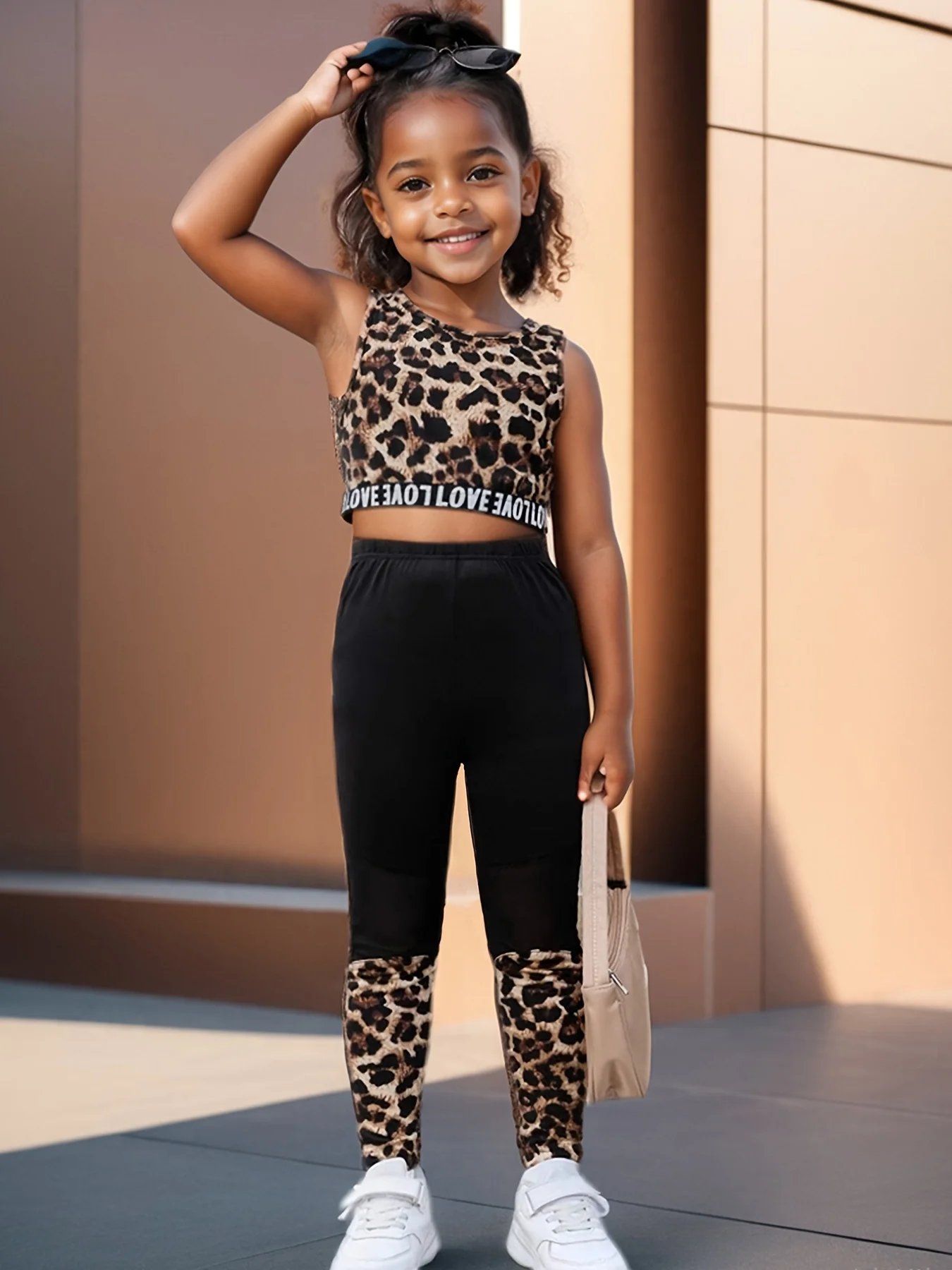 Ins الفتيات بدلة رياضية عادية أزياء ليوبارد طباعة كاملة مطبوعة سترة رياضية بنطلون 2 قطعة مجموعة