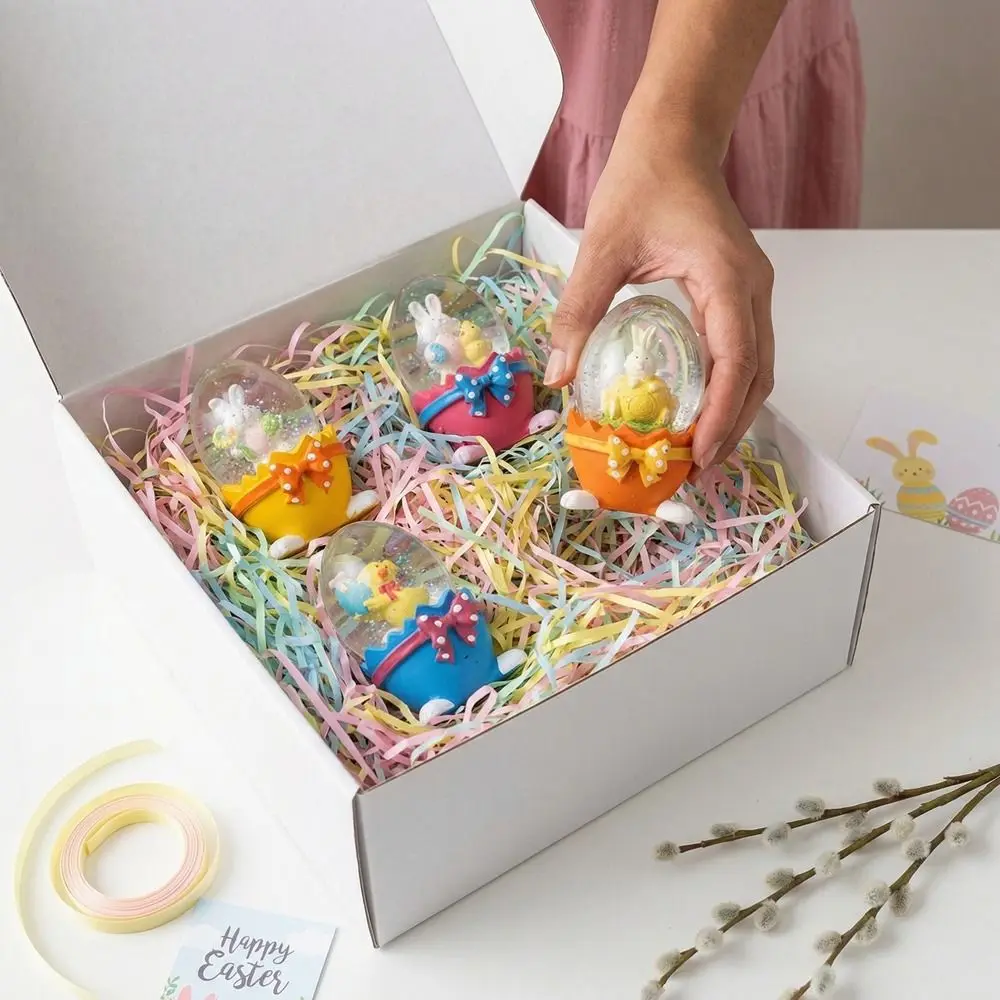 Eggshell Shape Easter Egg Ornament Resin Handmade Crystal Ball Ornament Glass Rabbit Hugging Eggs Snowball Shelf Decoration