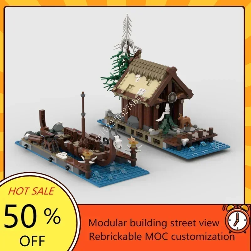 

815PCS Customized MOC Medieval Castle Viking Shipyard Barn Model Custom Puzzles Technology Education Creative Assembly Toy Gifts