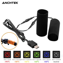 Anchtek Heated Motorcycle Handlebar Grips 5V USB 6 Gear Warmer Electric Heated Grip Cover Anti Vibration Anti Slip Hot Handlebar