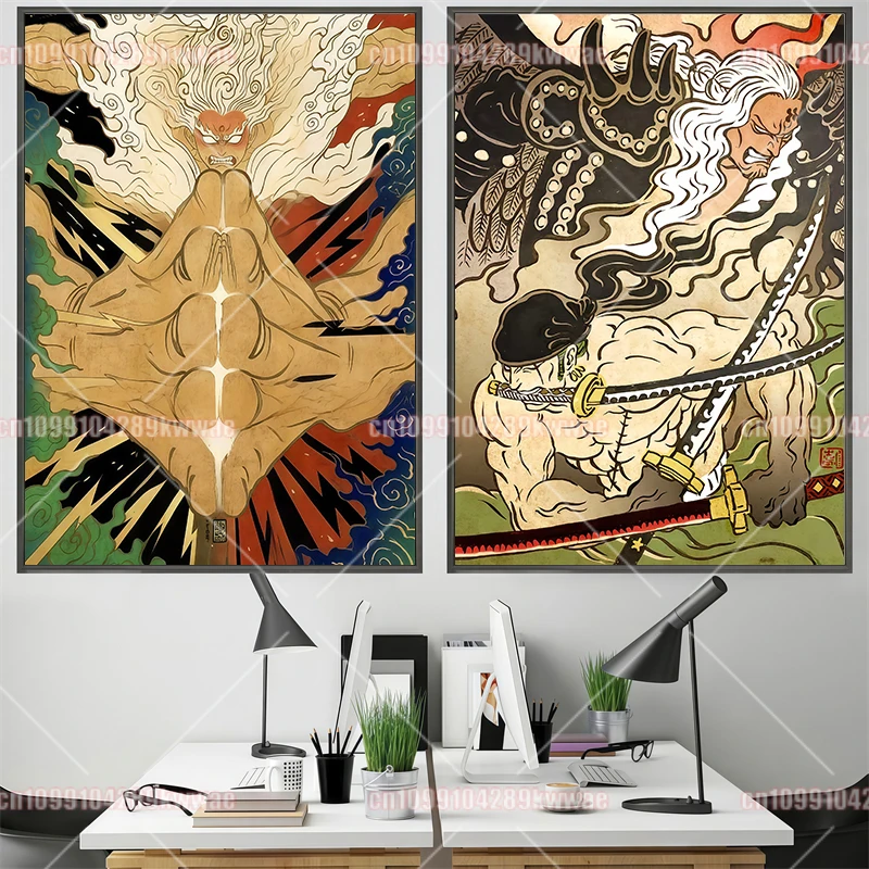 

Anime One Piece Luffy Robin Zoro Shirahoshi Yamato Boa Hancock Retro Style Canvas Painting Modern Home Decor HD Poster Art Gift