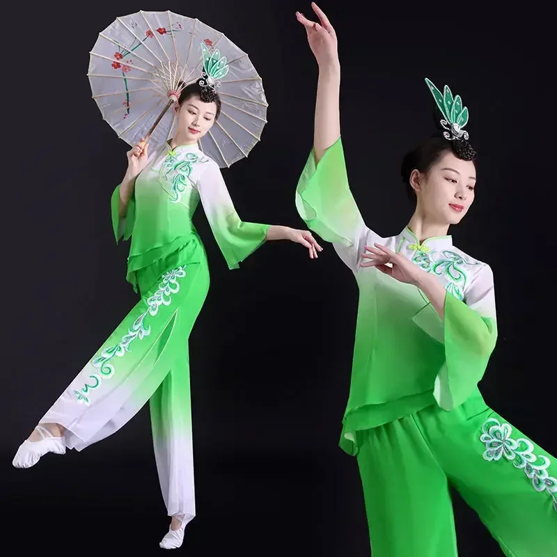 Traditional Chinese Yangko Dance Costumes Folk Dress Female Fan Umbrella Dance Hanfu Festival Outfit National Waist Drum Suit