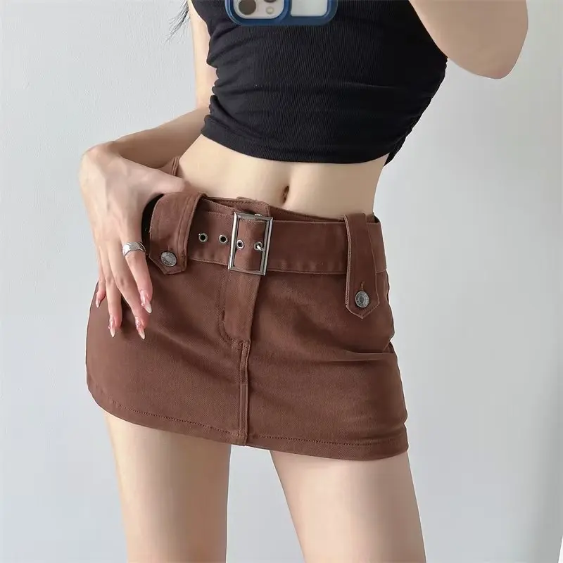 Sexy High Waist Removable Belt Denim  Skirt American Street Style Pure Desire Short Skirt Bodycon A-Line Skirt