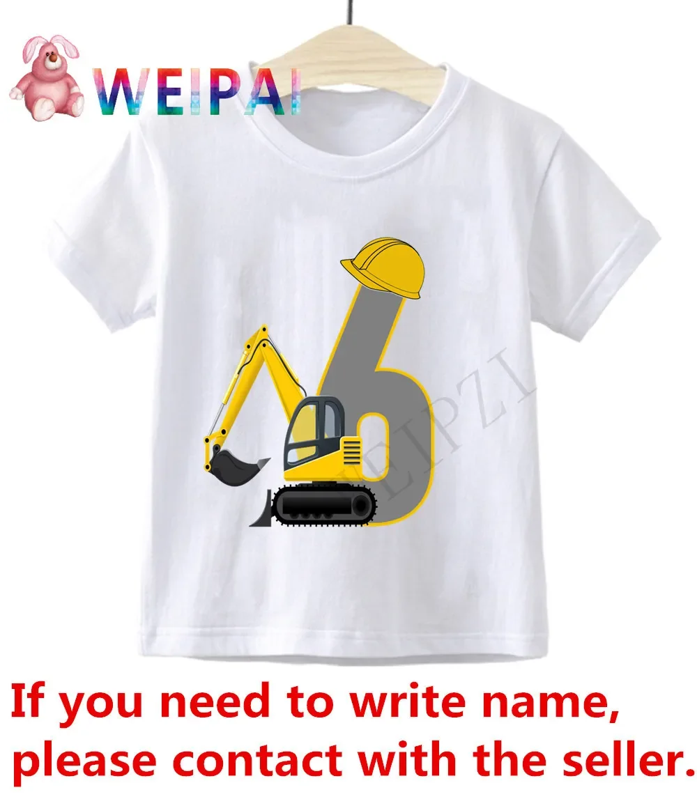 

Kids Boys Excavator Birthday Number 1-10 Cartoon T Shirt Children Present T-shirts Boy&Girl Write Name Funny Gift 24M-9T Tshirt