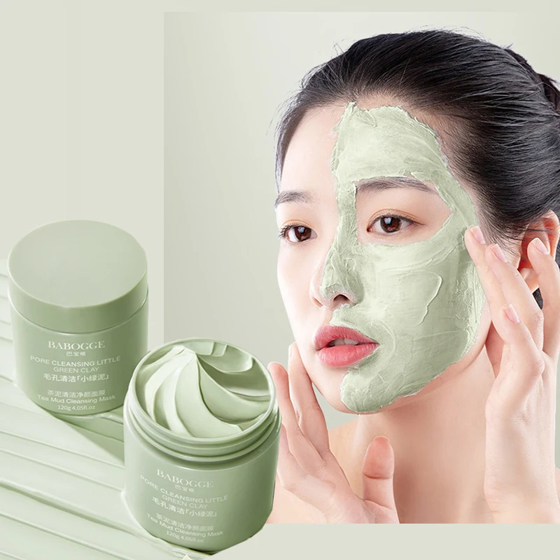 

Tea mud cleansing mask Deep cleansing Shrink pores Brighten skin tone Blackhead removal Acne removal Apply Green tea mud mask
