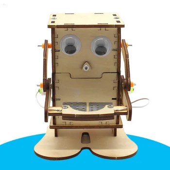 DIY Robot Eating Coin Wood Model Teaching Learning Stem Project Kit for Kid Science Experiment Education Toy Wooden Assemble Kit