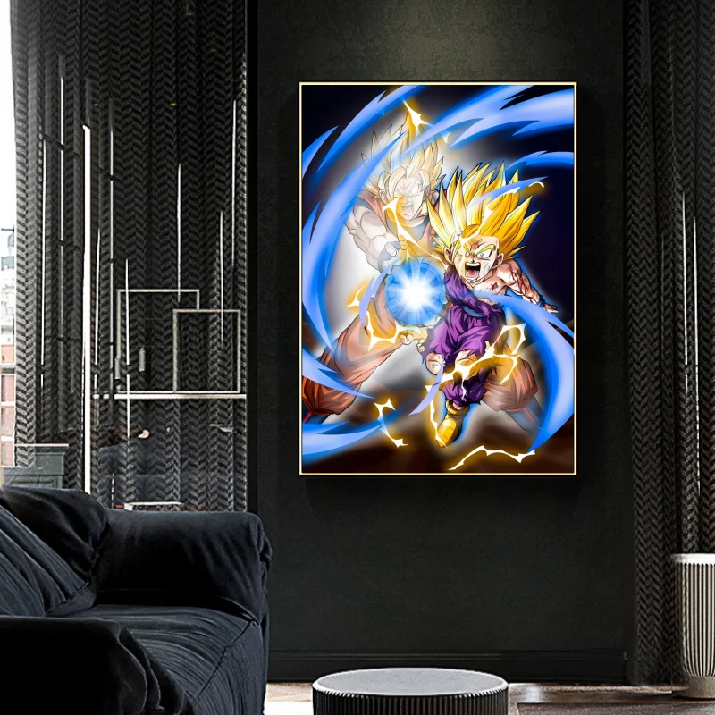 Canvas Painting Classic Hot Blooded Anime Dragon Ball Son Gohan Gogeta Wall ArtPicture Suitable for Bedroom Halloween Decoration