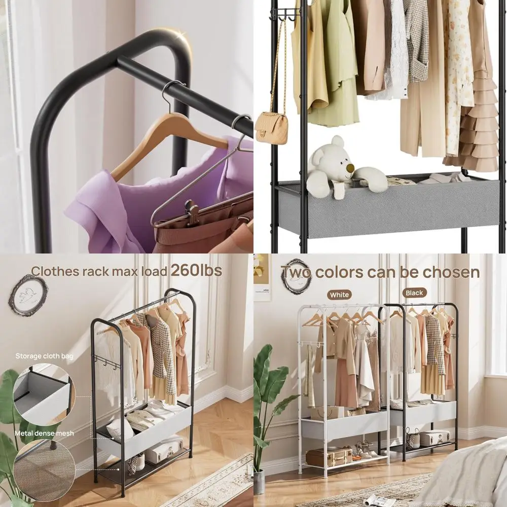 

Sturdy Metal Clothes Rack - Portable Heavy-Duty Hanger for Hanging & Drying, Ideal for Laundry or Bedroom Storage, Black