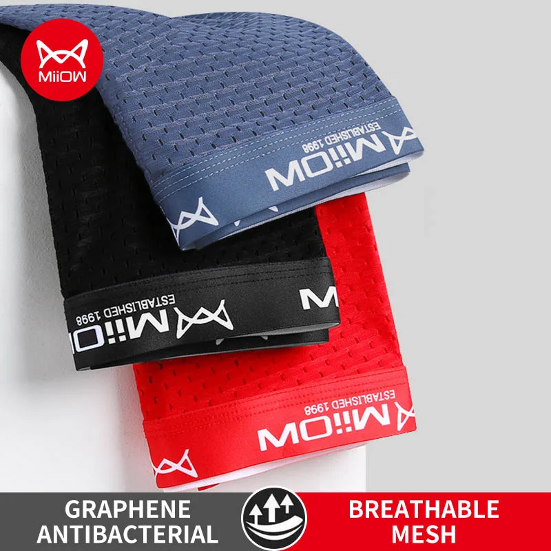 MiiOW 3Pcs Sexy Boxer Männer Unterwäsche Mesh Atmungsaktive Antibakterielle Boxershorts Unterhose Männlichen Höschen Wäsche Badehose