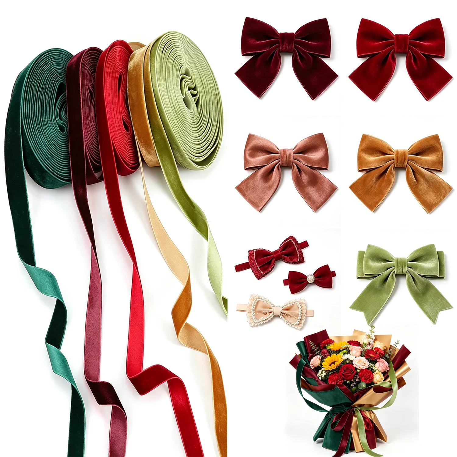 5 Yards Weihnachts-Samtband, Vintage-Band, grün, rot, weinrot, Samtbandrollen für Weihnachten, Hochzeit, Verpackung, DIY-Handwerk