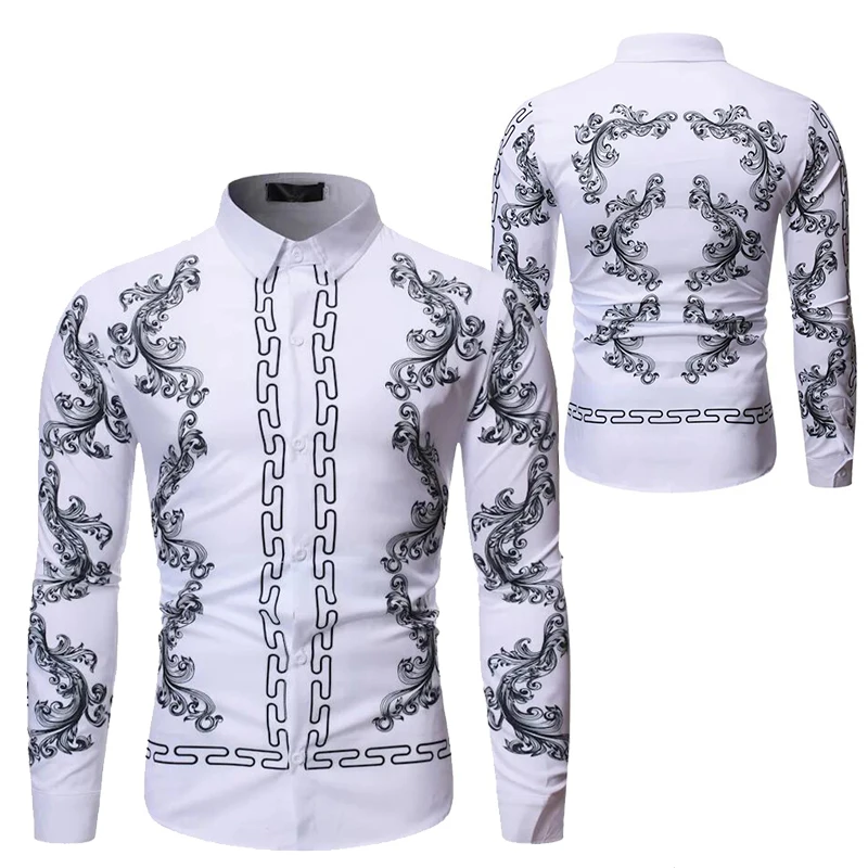 

Baroque Floral Royal Shirts Men Luxury Print Designer Tops Paisley Pattern Flowers Fashion Western Long Sleeve Shirt Camisas