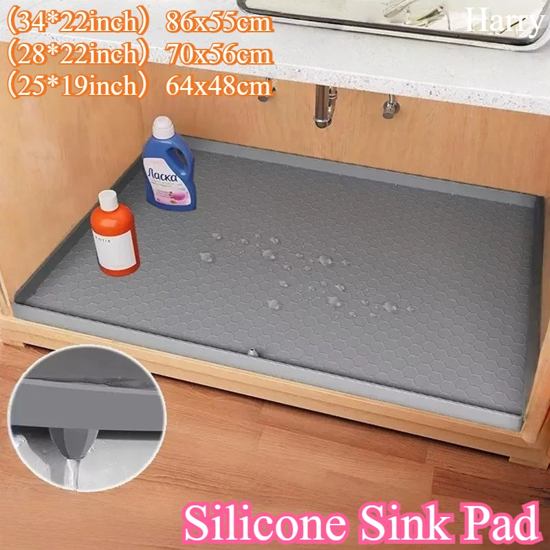 Waterproof Oil-Proof Silicone Under Sink Mat Non-Stick Easy Clean Cabinet Liner Spill Proof Protector Mat for Under Sink