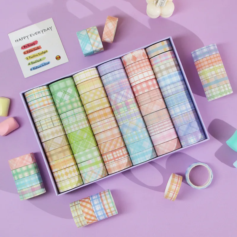 

Набор декоративных скотчей-стикеров в коробке (30/60 рулонов) с корейским клетчатым узором, мультяшными краями и оформлением для скрапбукинга и ведения дневника