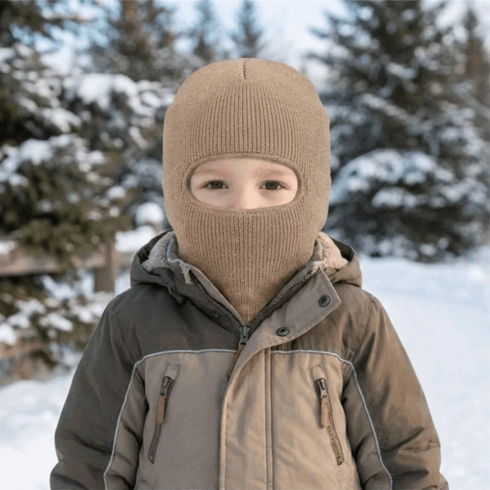 Solid Color Kids Integrated Scarf Cap Knitted Windproof Baby Hooded Beanie Breathable Neck Protection Baby Balaclava Hat