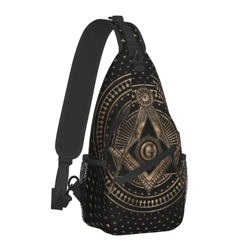 Customized Masonic Freemasonry Sling Bags for Men Cool Freemason Mason Shoulder Crossbody Chest Backpack Traveling Daypack