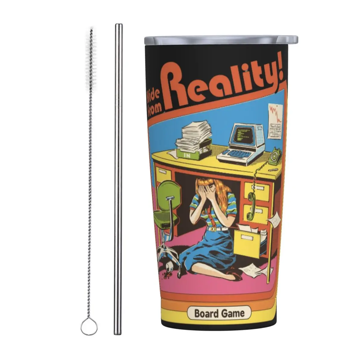 Hide From Reality 70s 80s Art Tumbler 20oz Stainless Steel Double Wall Vacuum Insulated Nostalgia Humor Cup Mug for Cold Hot