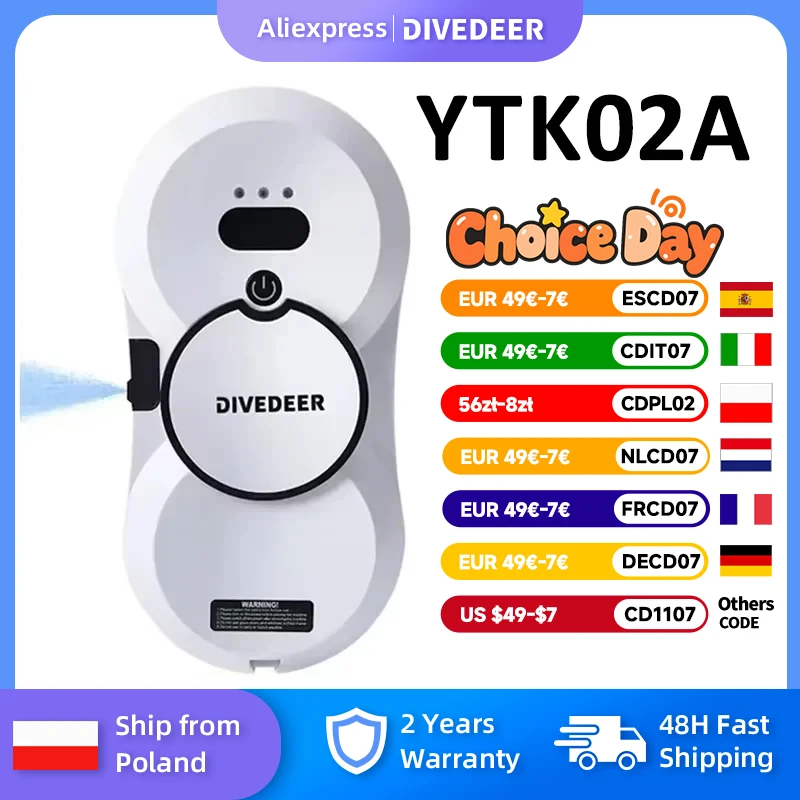 DIVEDEER Smart Water Spray Window Cleaning Robot High Suction Electric Window Cleaner Double-sided Glass Vacuum Cleaner