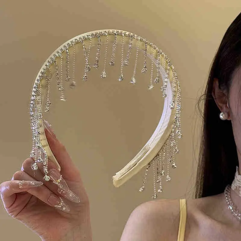 

Exaggerated Embellied Velvet Tassel Hairband Personali Diamond Embedded Light Luxury Cross-Border Fake Hairband