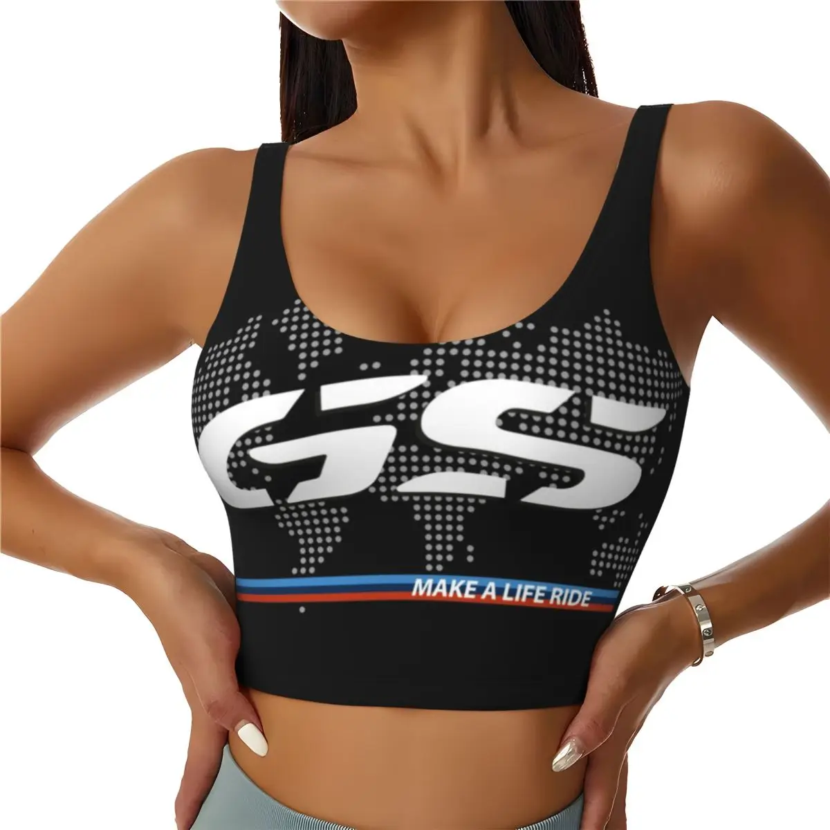 Custom High Impact Make A Life Ride GS Motorcycle Adventure Sports Bra Women's World Map Gym Workout Yoga Crop Top