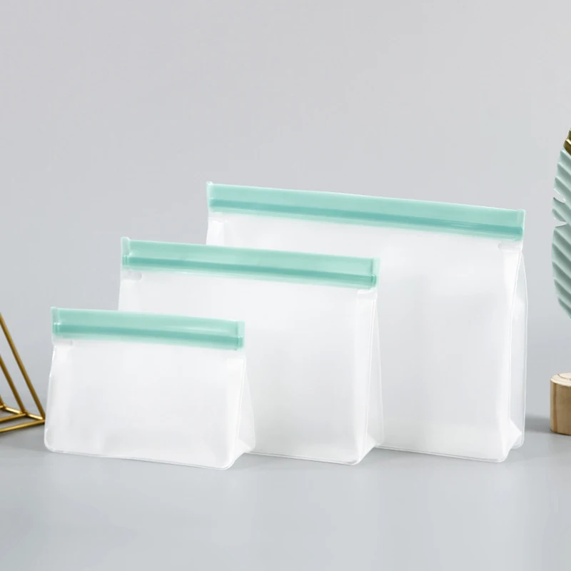 新しい漏れ防止食品保存袋、再利用可能なシリコンジッパーロックバッグ、冷凍および食品保存に使用