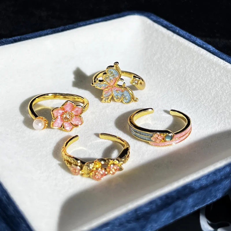 Retro Enamel Ring New Chinese Style Gradient Butterfly Flower Sweet Cool Ring For Women Cold Style Niche Open Finger Ring 2025
