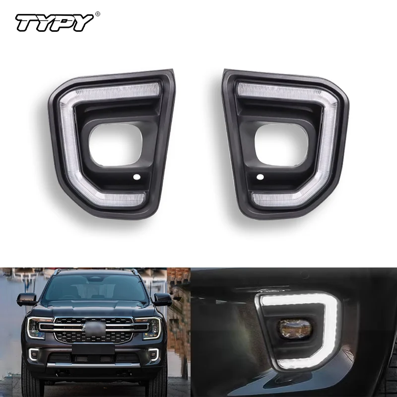 

TYPY For Ford Everest 2022 2023 Car Accessories DRL Fog Lamp Decoration LED Daytime Running Light with Dynamic Turn Signal