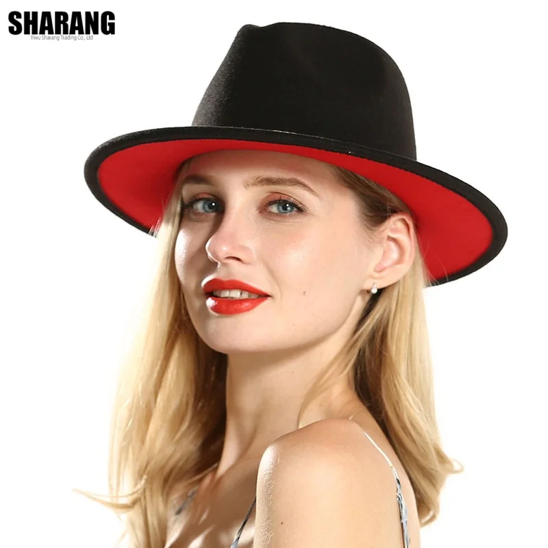 Two-color Fedora Hat Women Men Wide Brim Felt Jazz Hat Ladies Party Top Cap Patchwork Chapeau Sombreros De Mujer