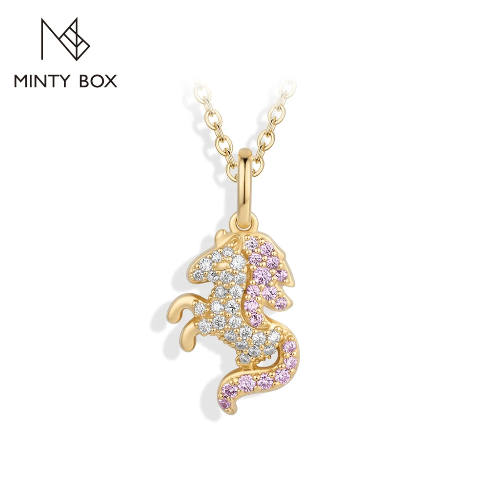 MINTYBOX Cute Unicorn Moissanite Necklaces for Women Men S925 Silver Pink Zircon Pendant Charm Engagement Wedding Jewelry Gifts