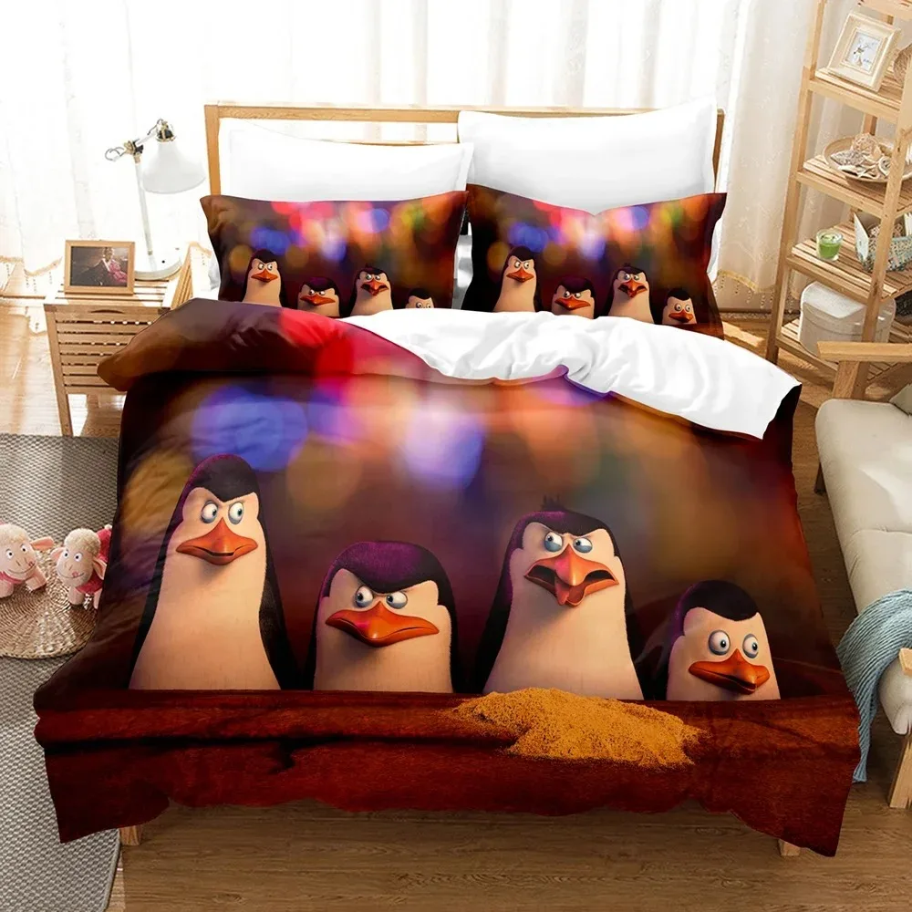 Cartoon Madagascar Penguin 3D NEW Duvet Cover Pillowcase Bedding Set Adult Girl Bedroom Decoration Children Single Double Large