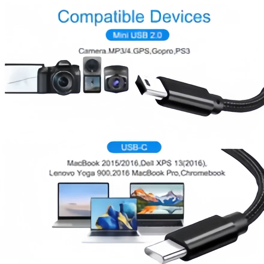 Short USB C to Mini USB Cable-5Pin Type C to Mini-B Charging & Data Sync Cable for MP3/MP4/GPS/Camera/Dash Cam image 3