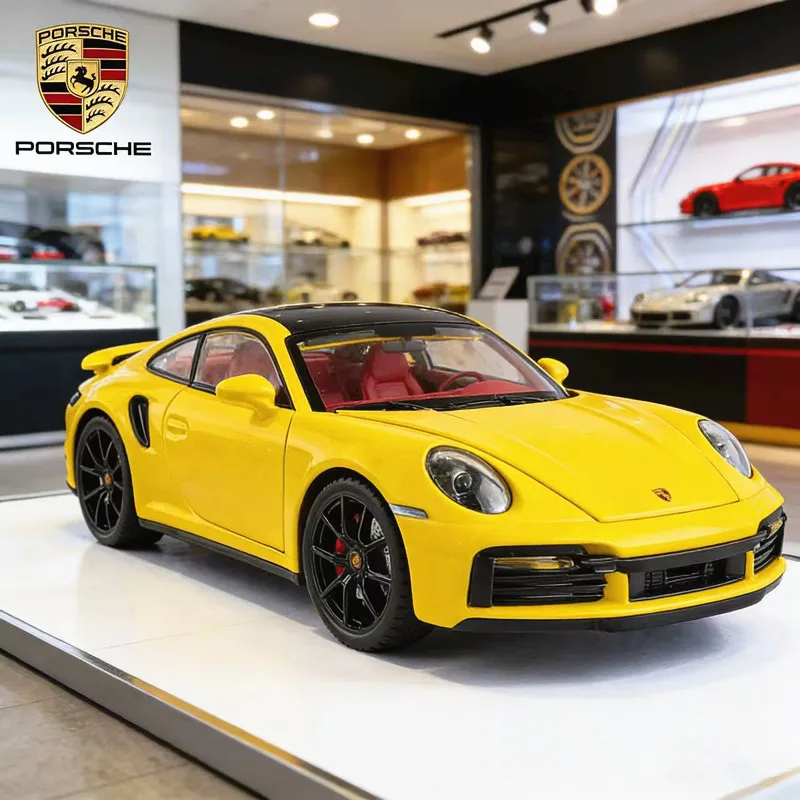 

Масштабная модель автомобиля Porsche 911 992 Turbo S 1:24, литая из металла, с имитацией звука и света, игрушка для детей, подарок
