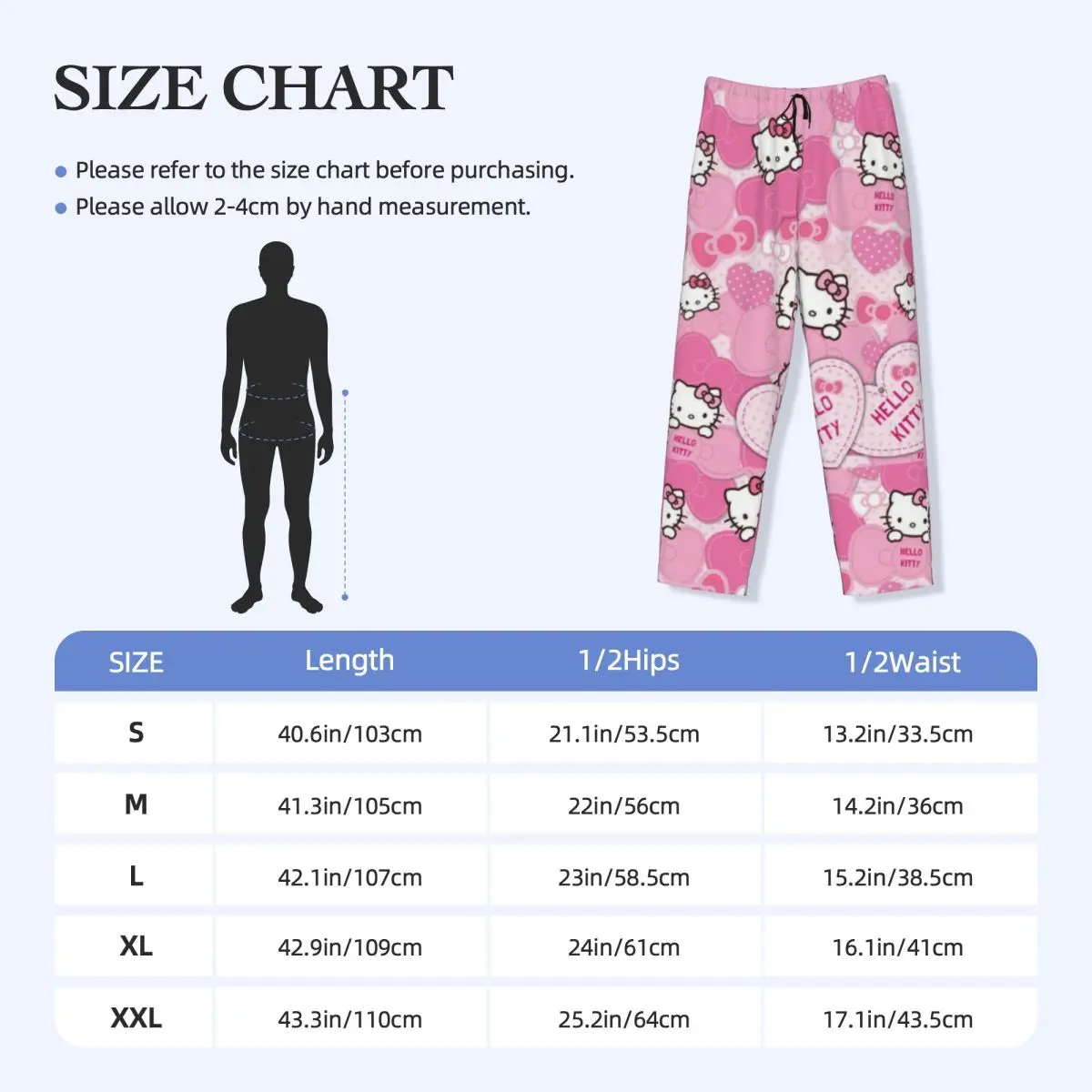 Pantalon de pyjama imprimé Hello Kitty Bow pour hommes, vêtements de nuit de dessin animé Anime personnalisés, bas avec poches