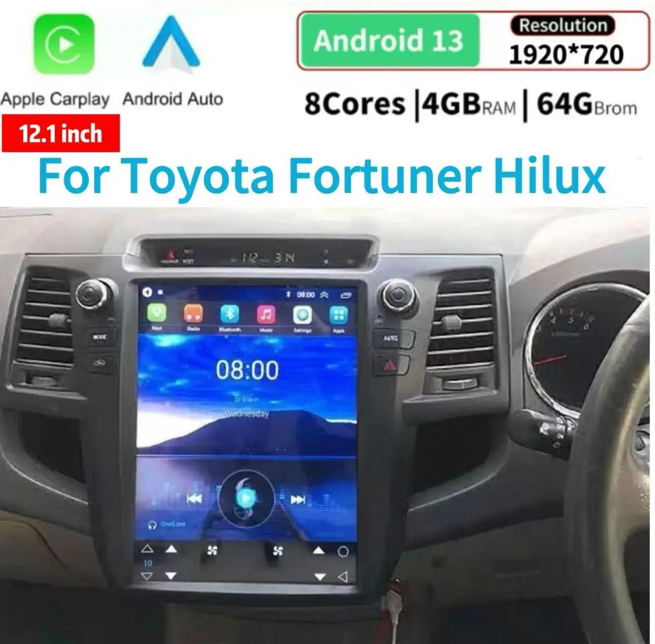 

Car Android GPS Navigation Wifi 12.1" For Toyota Fortuner Hilux 2005~2015 radio