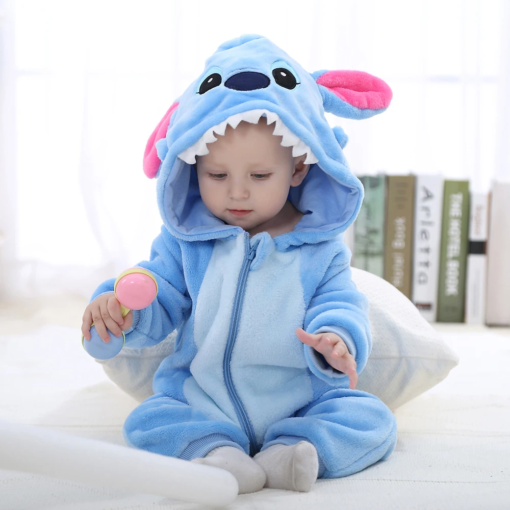 طفل غرزة Kigurumi السروال القصير الشتاء الطفل الحيوان تأثيري ازياء الوليد مقنعين قطعة واحدة Playsuit الاطفال الفانيلا بذلة 0-4T