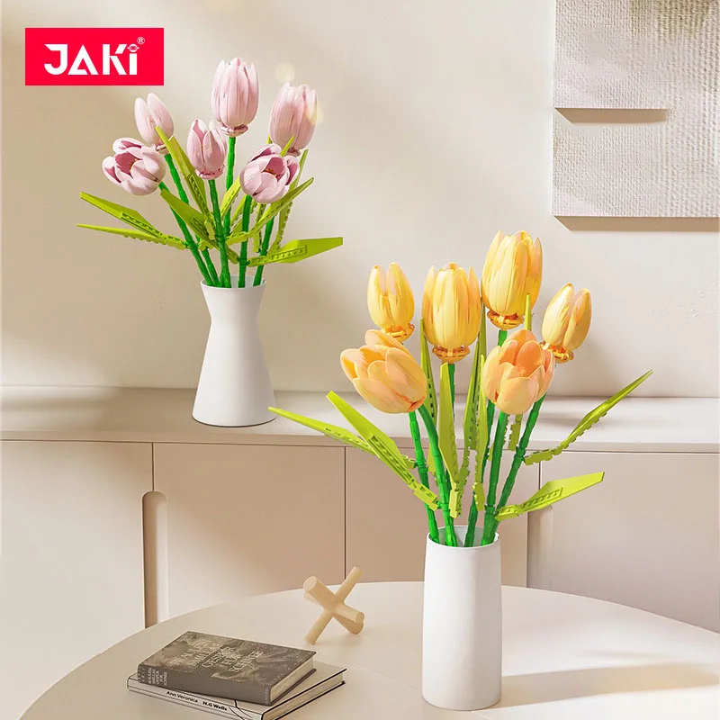 JK-29311 simulation eternal life flower tulip living room office puzzle model decoration girl building blocks birthday gift