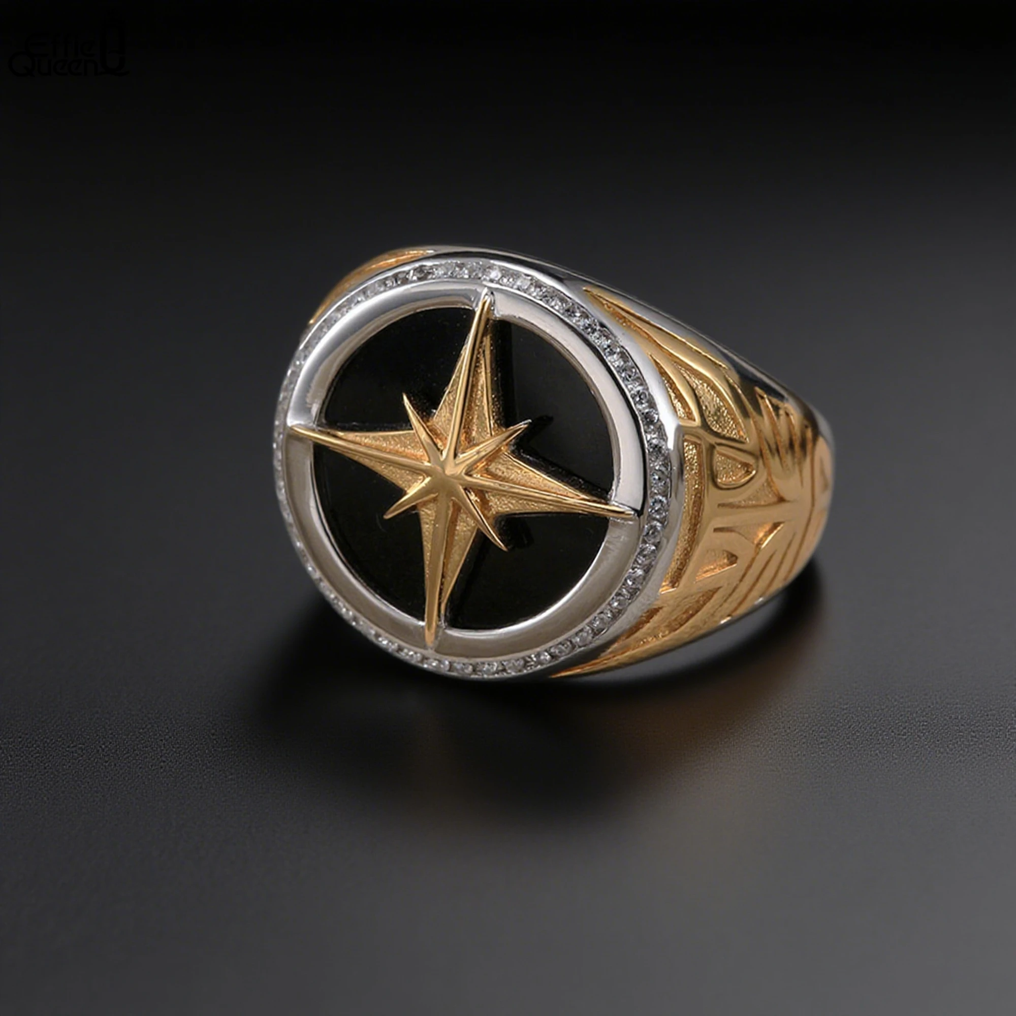 

Effie Queen Glamorous 925 Sterling Silver Eternity Star Ring Featuring a Stunning Oval-Cut Zirconia & Black Agate Ring NMR10