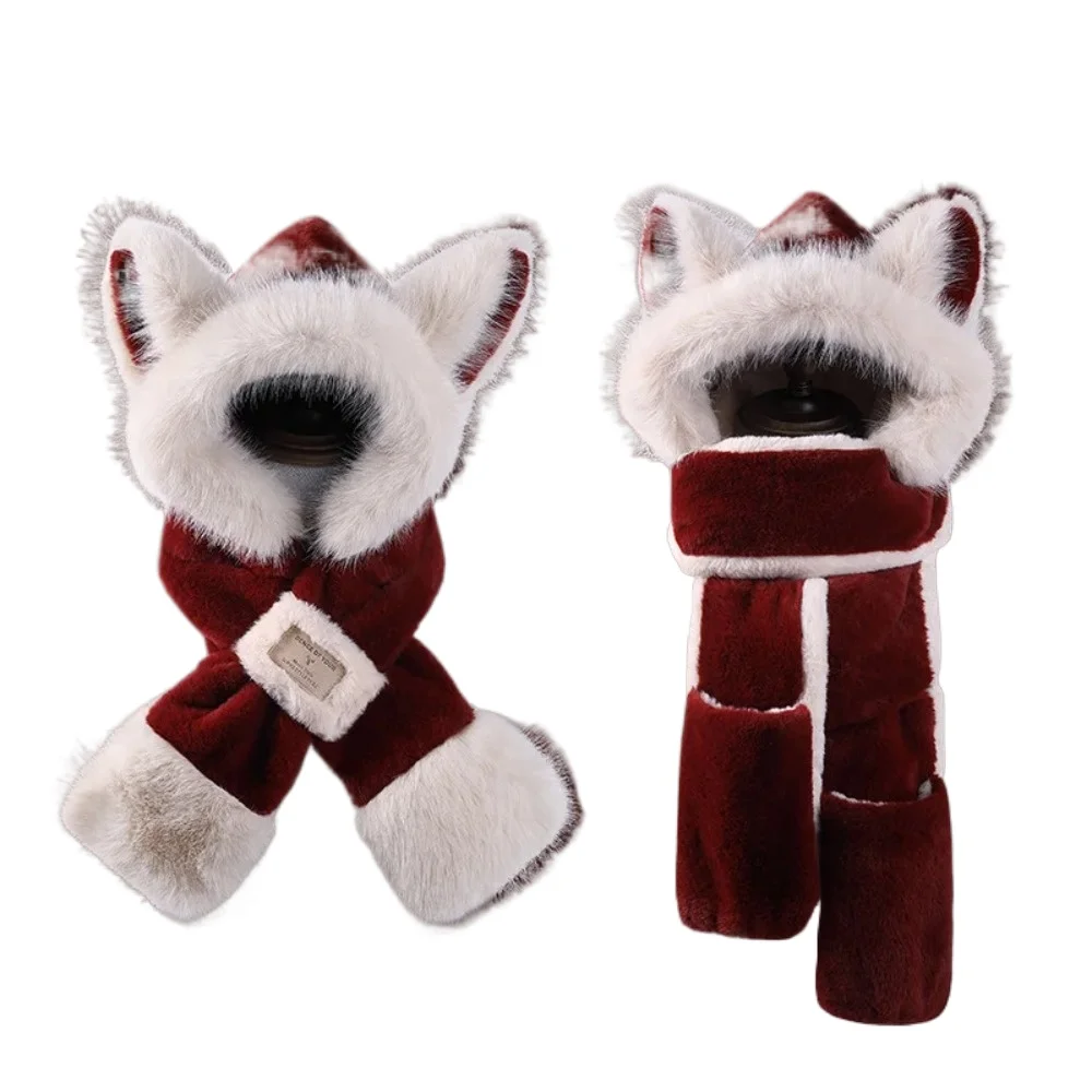 قبعة تيدي بير مع وشاح شتوي دافئ للنساء في عيد الميلاد مريحة في الهواء الطلق