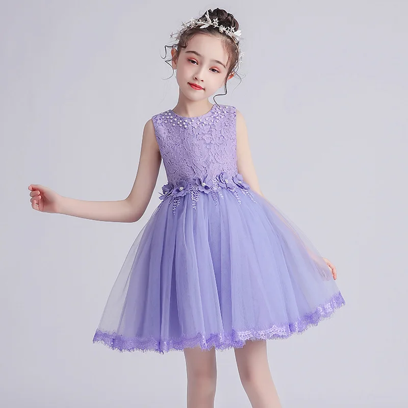 Girls\' Dresses New In Weddings Party Flower Children Evening Elegant Lilac Dress 3 5 7 to 11 12 Years Baby Girly Clothes Costume