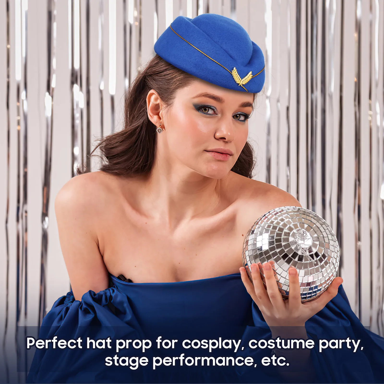 Czapka stewardesy, kapelusz stewardesy, damski, uniwersalny rozmiar, lekki rekwizyt kostiumowy, jaskrawy kolor, przyjemny design, miękki materiał.