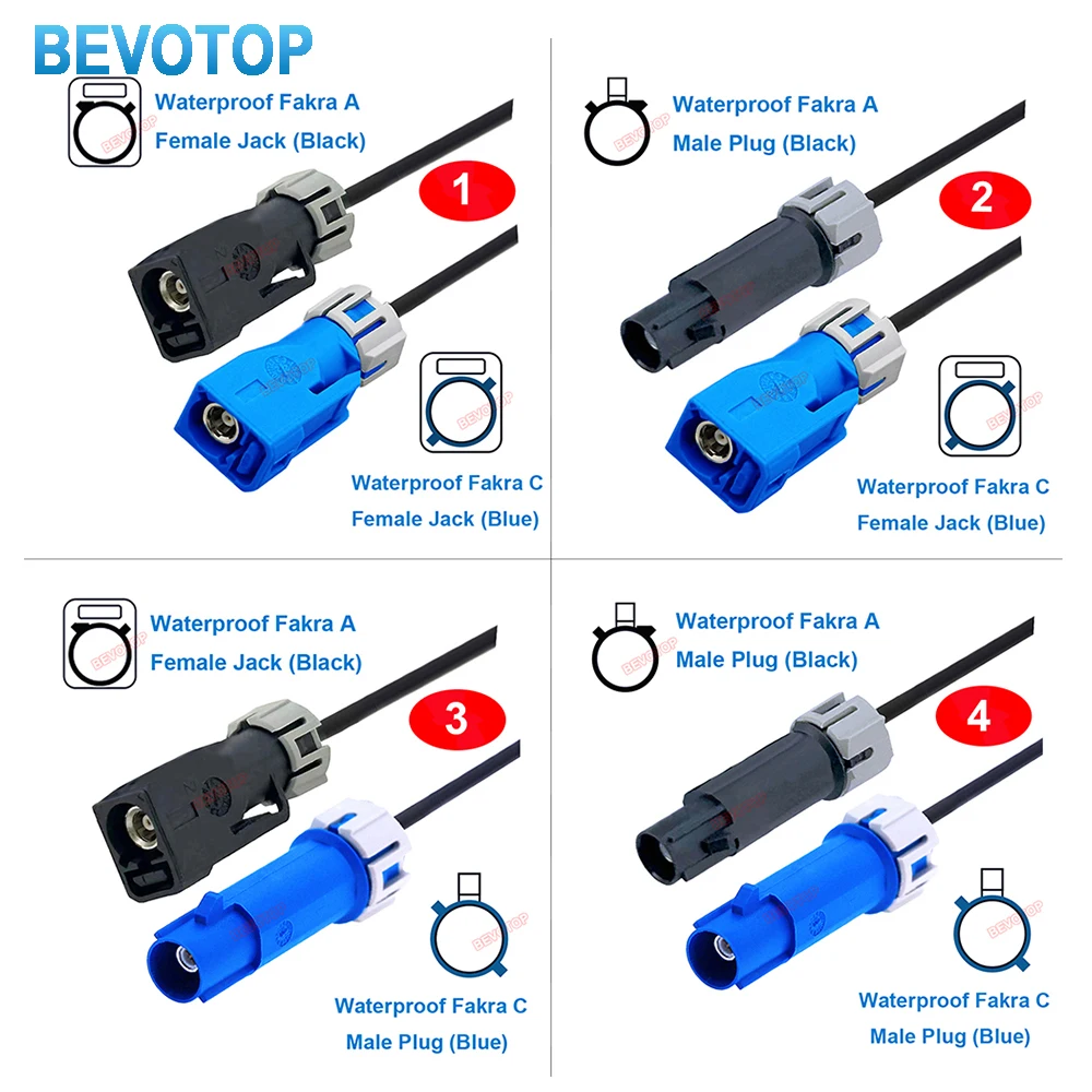 1PCS Waterproof Fakra Cable WP Fakra A Male/Femaleto WP Fakra C Male/Female Connector RG174 Fakra Jumper Wire Harness Video Line