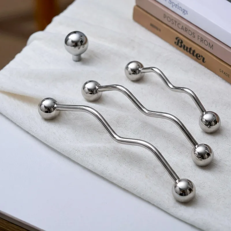 S-shaped Round Bead Metal Ball Handle Silver Cabinet Door Cabinet Drawer Light Luxury Furniture Wardrobe Door Handle