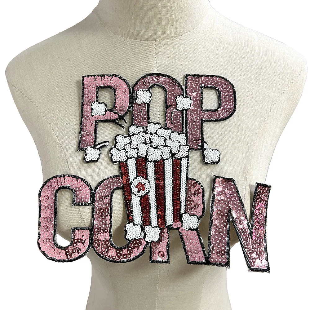 Parche bordado de lentejuelas de palomitas de maíz de una pieza, hierro creativo DIY para bolsas de ropa